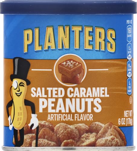 Planters Salted Caramel Peanuts close-up of roasted nuts and caramel coating