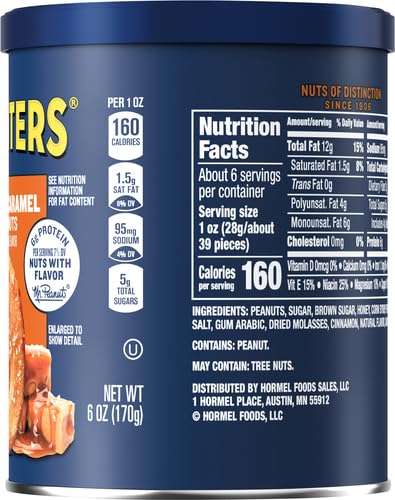 Planters Salted Caramel Peanuts ingredients gloss on packaging