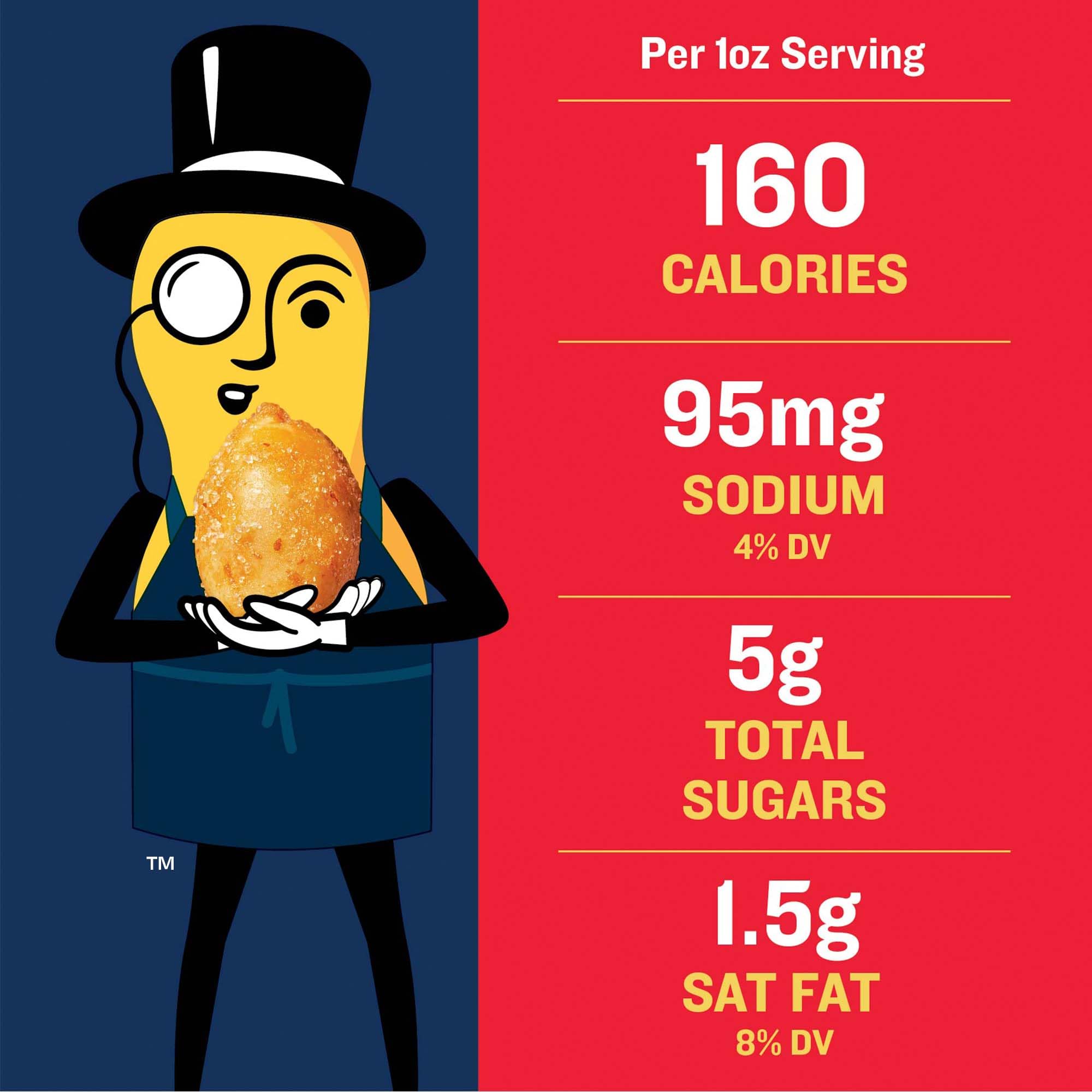 Planters Salted Caramel Peanuts resealable 6-ounce canister preserves freshness.