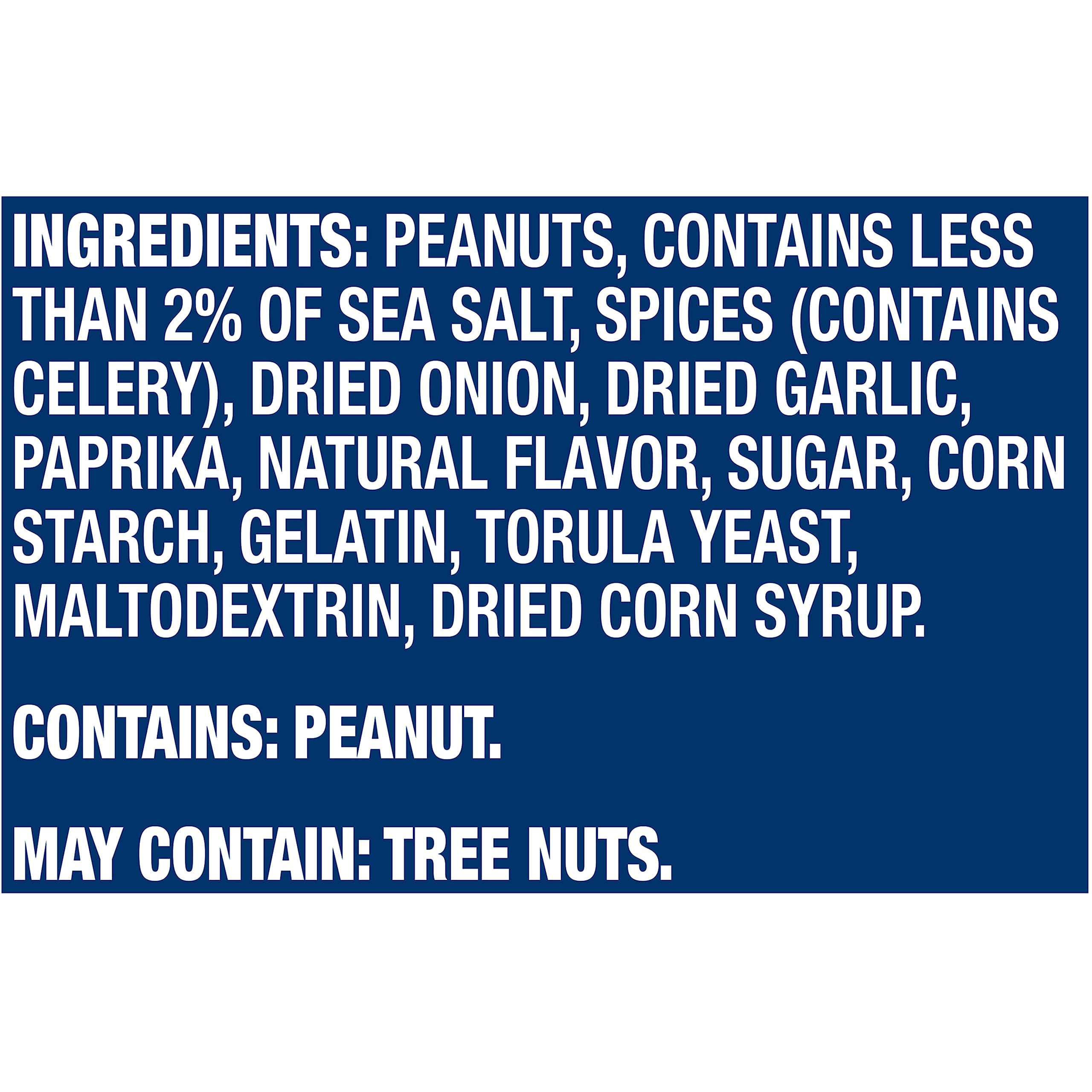Planters Salted Dry Roasted Peanuts container front, highlighting convenient reseal for on-the-go eating.