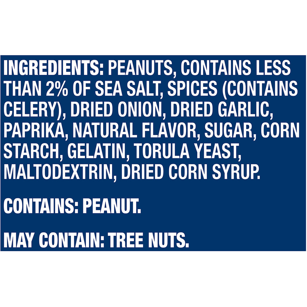Planters Salted Dry Roasted Peanuts container front, highlighting convenient reseal for on-the-go eating.