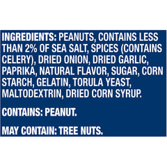 Planters Salted Dry Roasted Peanuts container front, highlighting convenient reseal for on-the-go eating.