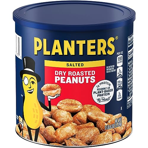Planters Salted Dry Roasted Peanuts cracked peanuts reveal crunchy texture perfect for snacking.