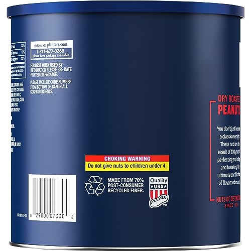 Planters Salted Dry Roasted Peanuts opened container, ready for sharing during road trips or game nights.