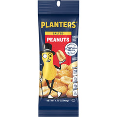 Planters salted peanuts in a 12-pack: convenient, crunchy on-the-go snack.