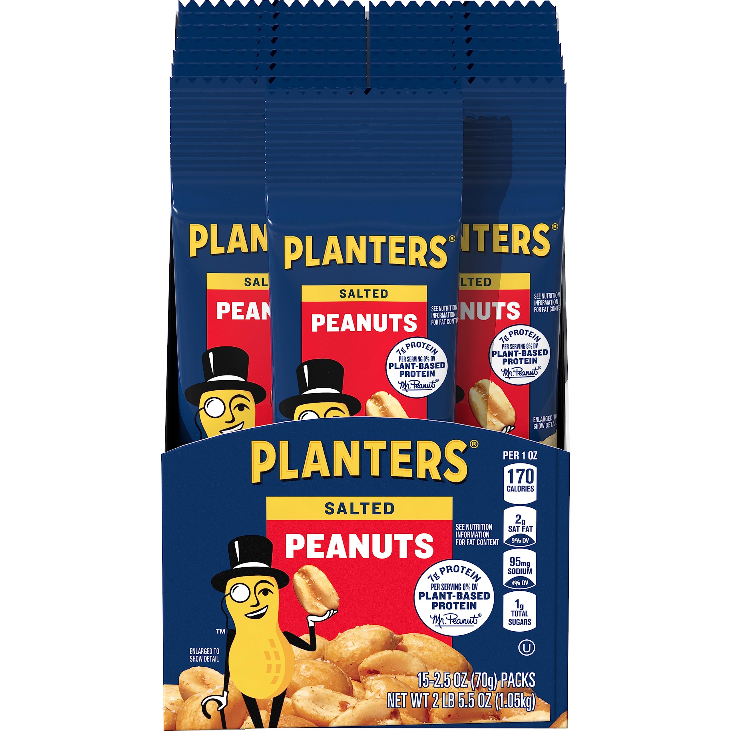 Planters Salted Peanuts 2.5 oz pack close-up — on-the-go crunch