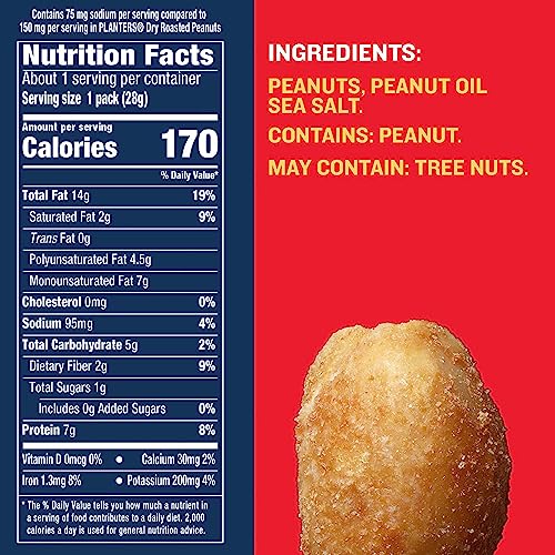 Planters Salted Peanuts crunchy roast offers savory bite for quick energy.