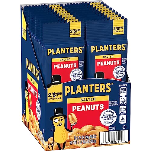 Planters Salted Peanuts highlight crunchy roasted texture.