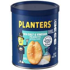 Planters Sea Salt & Vinegar Peanuts in a 6 oz canister for fresh, grab-and-go snacking.