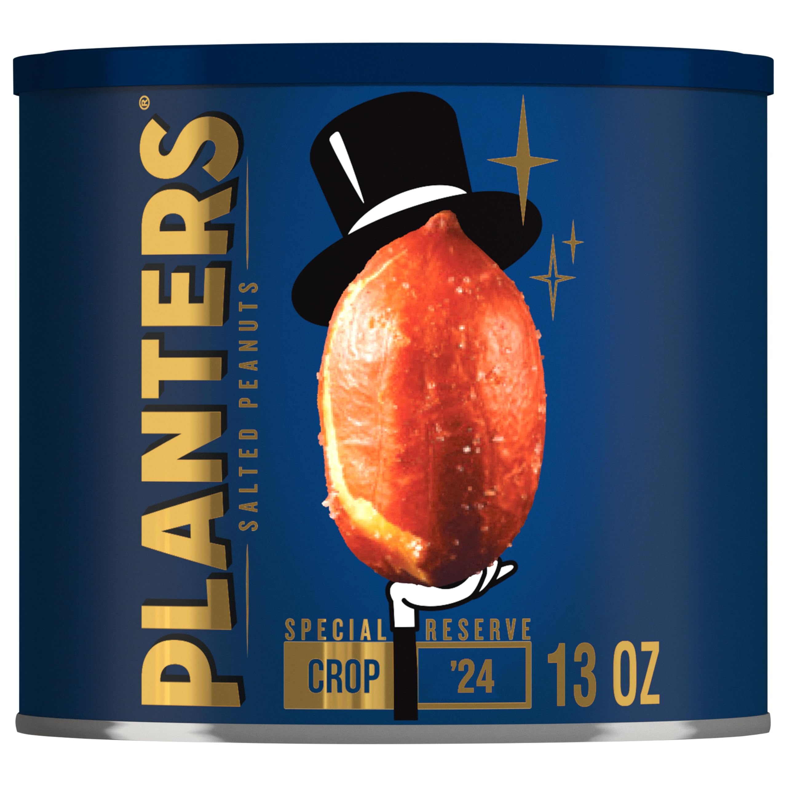 Planters Special Reserve peanuts skin-on canister for premium snacking.