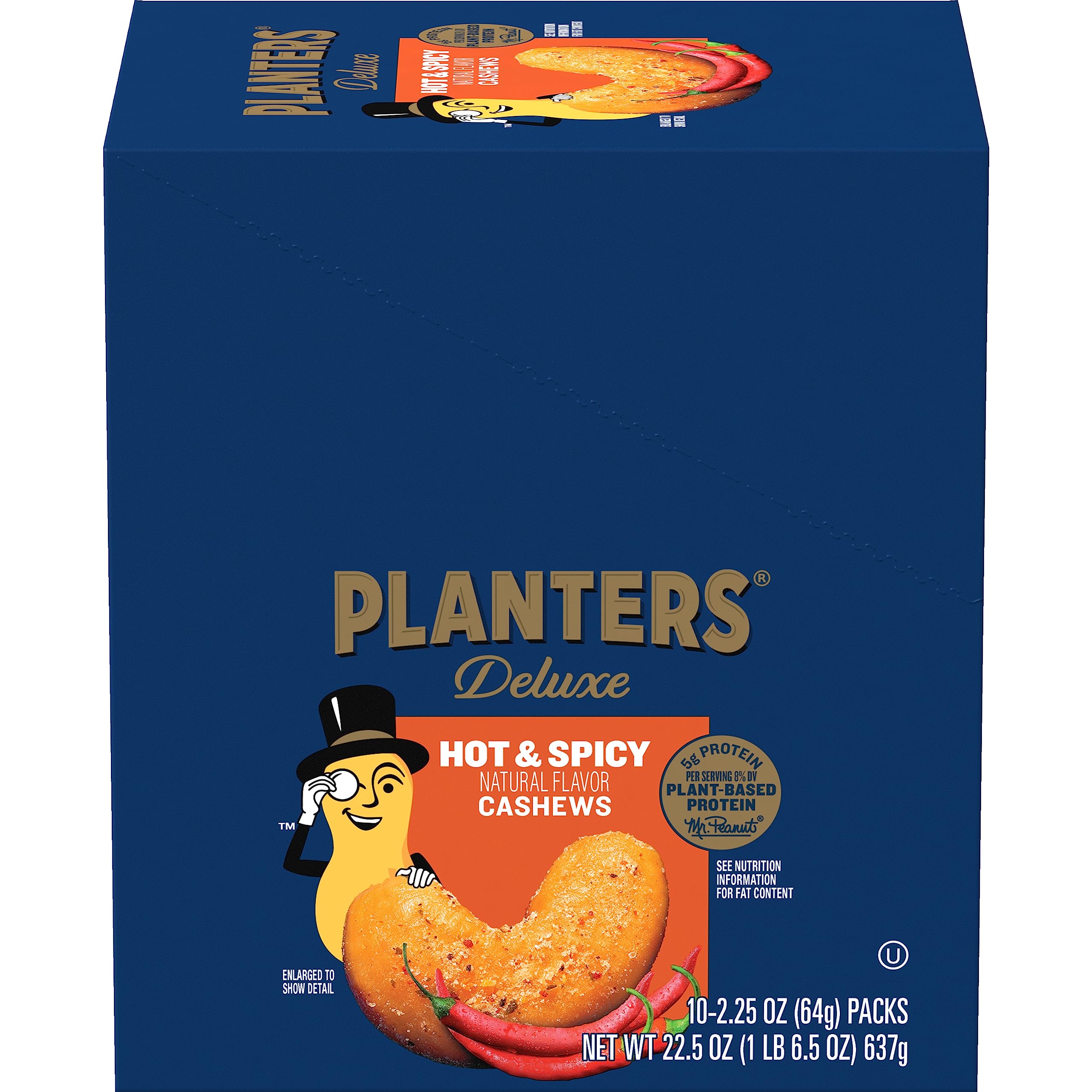 Planters Spicy Cajun Cashews bag front view showcasing bold flavor for on-the-go snacking.