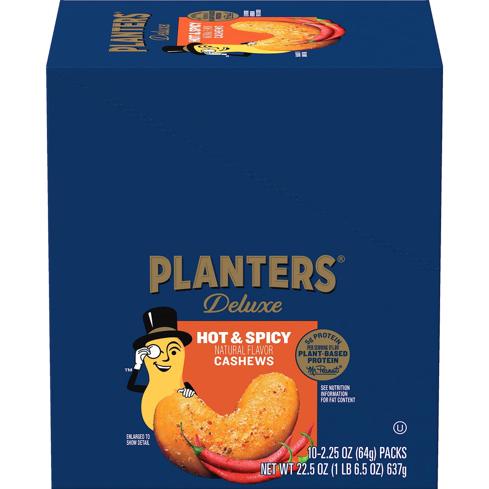 Planters Spicy Cajun Cashews bag front view showcasing bold flavor for on-the-go snacking.