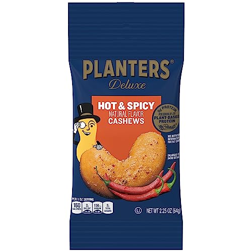 Planters Spicy Cajun Cashews close-up reveals seasoning detail and crunchy texture.