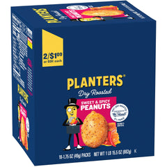 Planters Sweet & Spicy Peanuts pack-front for grab-and-go snacking.