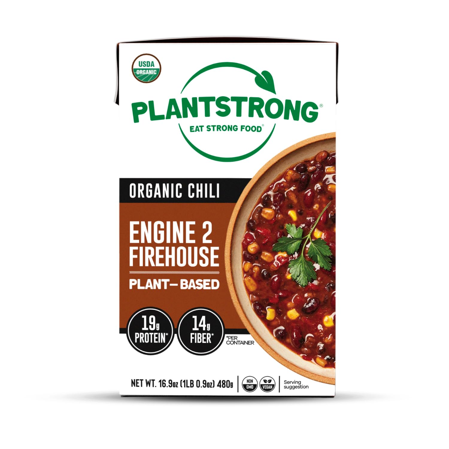PLANTSTRONG Black Bean Chili serving cup for quick, protein-rich weeknight meals.