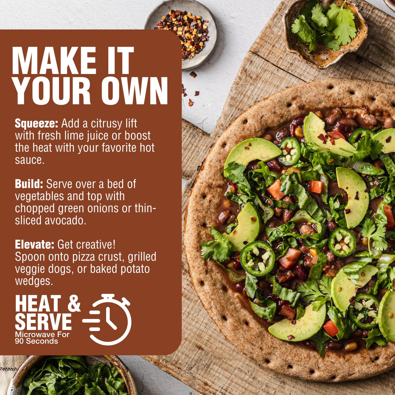 PLANTSTRONG Spiced Lentil Chili serving, fiber-rich comfort in minutes.