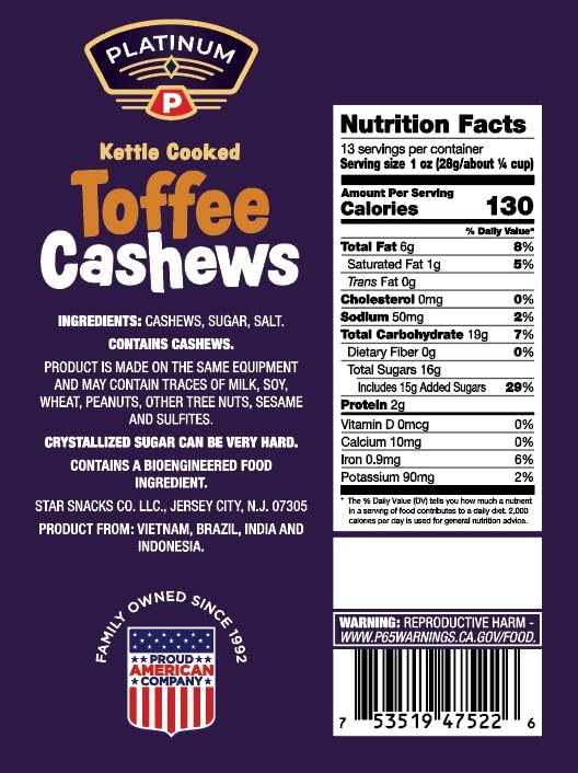 Platinum Toffee Cashews close-up shows glossy toffee coating on cashews