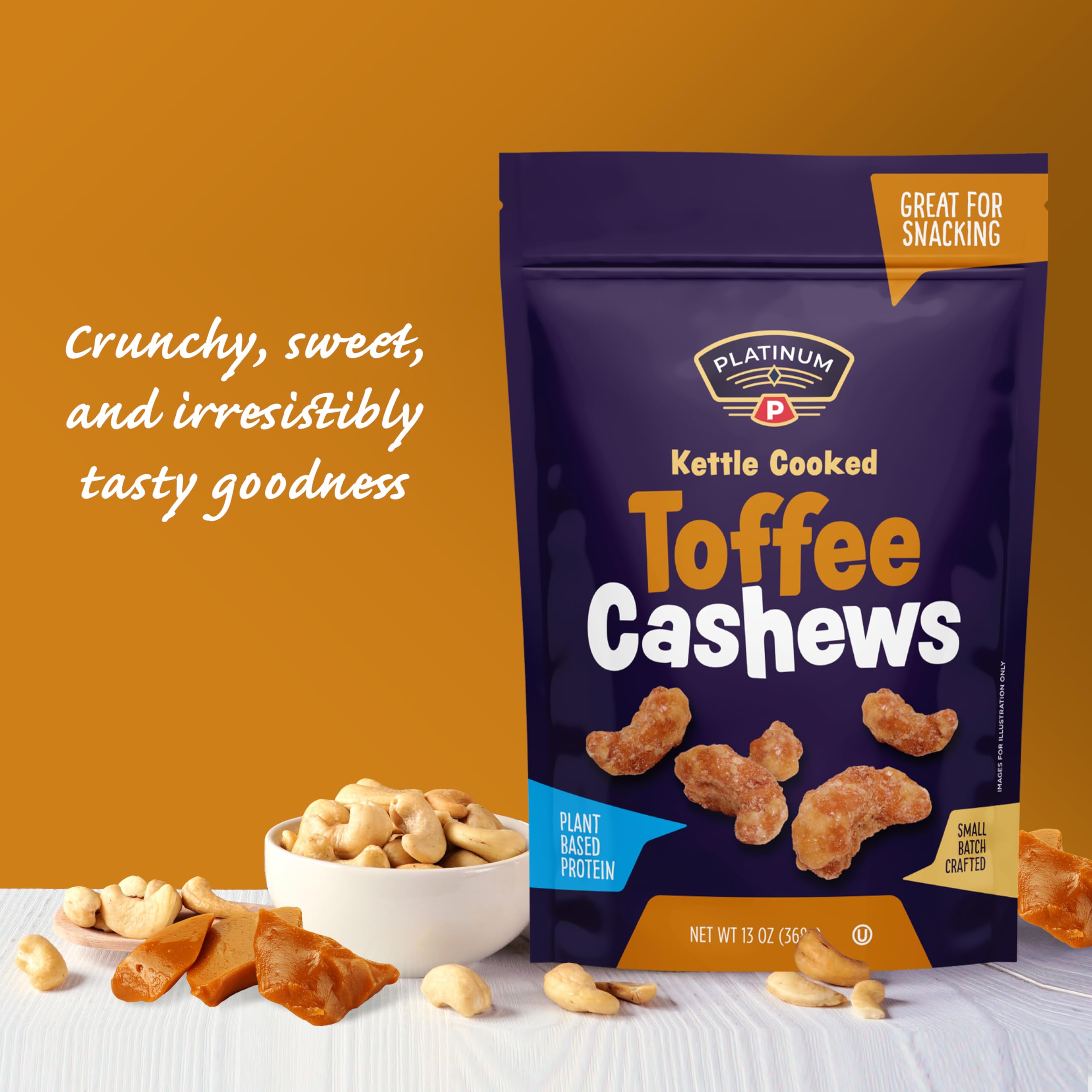 Platinum Toffee Cashews roasted cashews with rich toffee coating