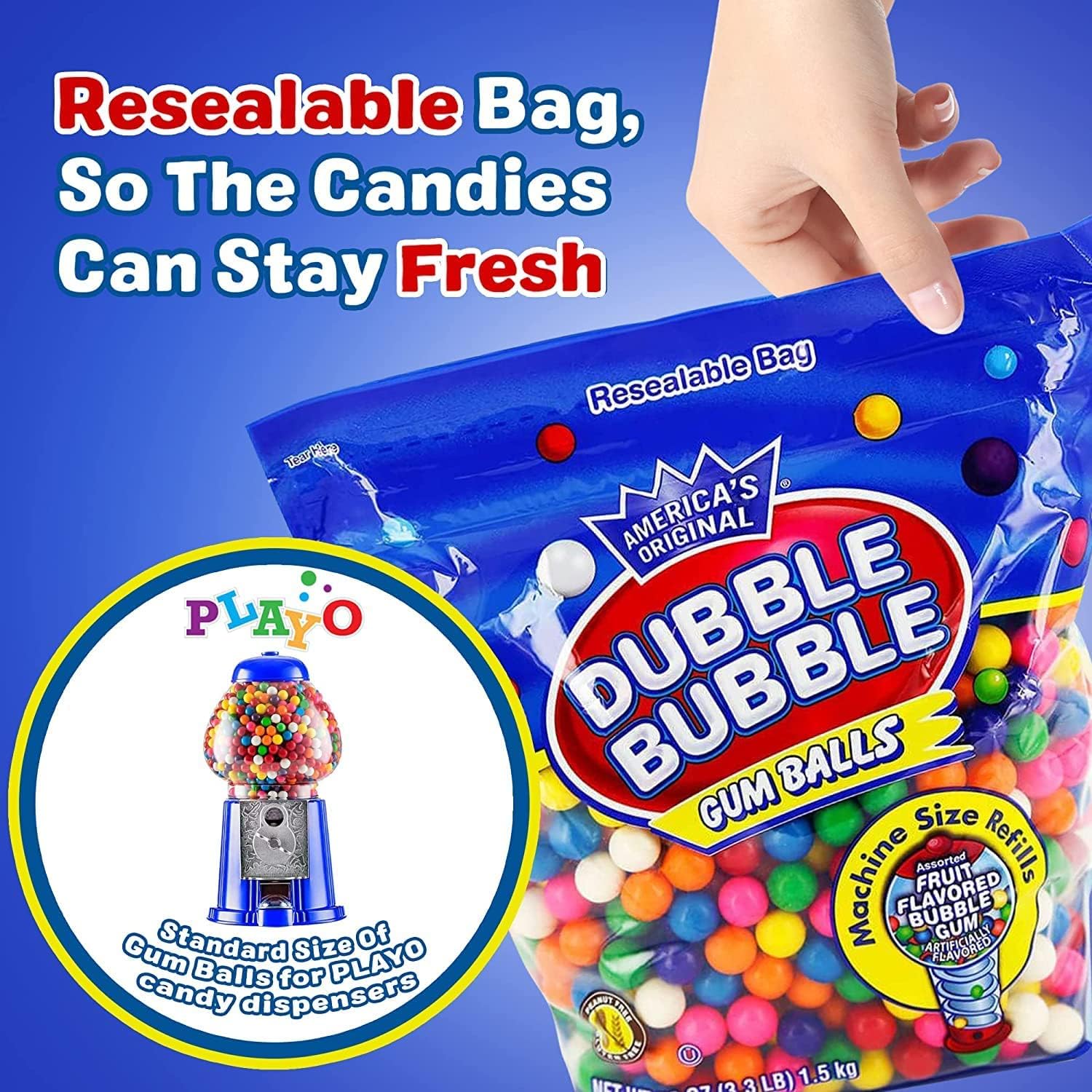 Playo Dubble Bubble mini gumballs for kids’ toy banks and party decorations.