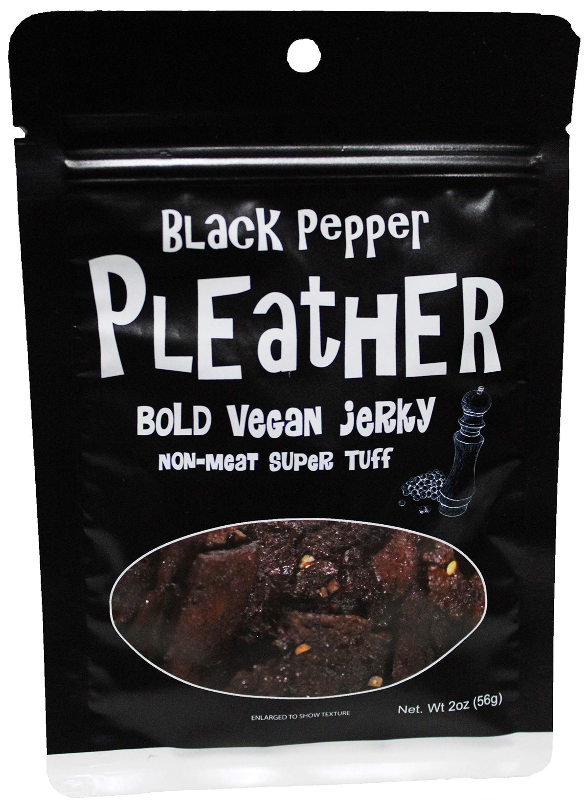 Pleather Black Pepper Jerky close-up highlighting bold seasoning for savory snacking.