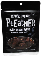 Pleather Black Pepper Jerky close-up highlighting bold seasoning for savory snacking.