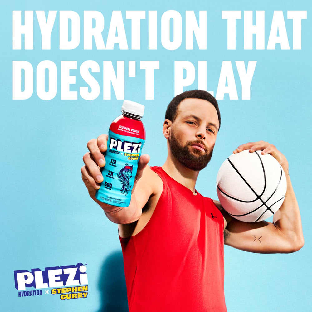 Plezi Tropical Punch bottle pour for quick post-workout hydration.