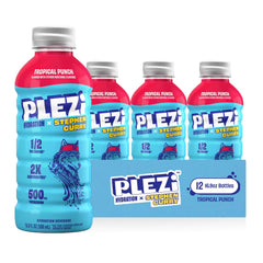 Plezi Tropical Punch bottle side view for on-the-go hydration.
