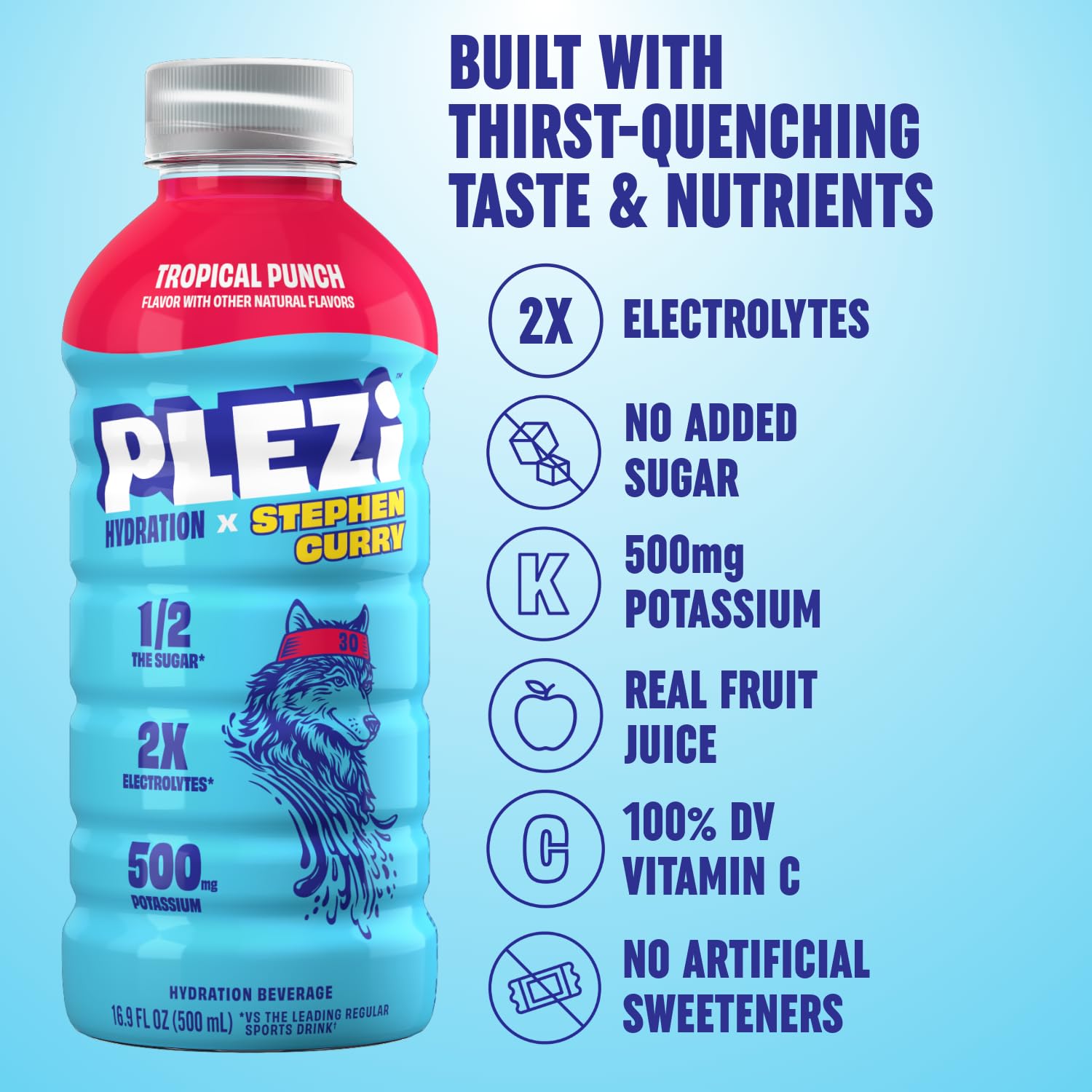 Plezi Tropical Punch glass served after activity for refreshing hydration.
