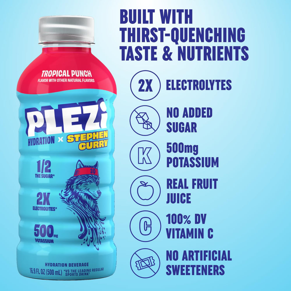 Plezi Tropical Punch glass served after activity for refreshing hydration.