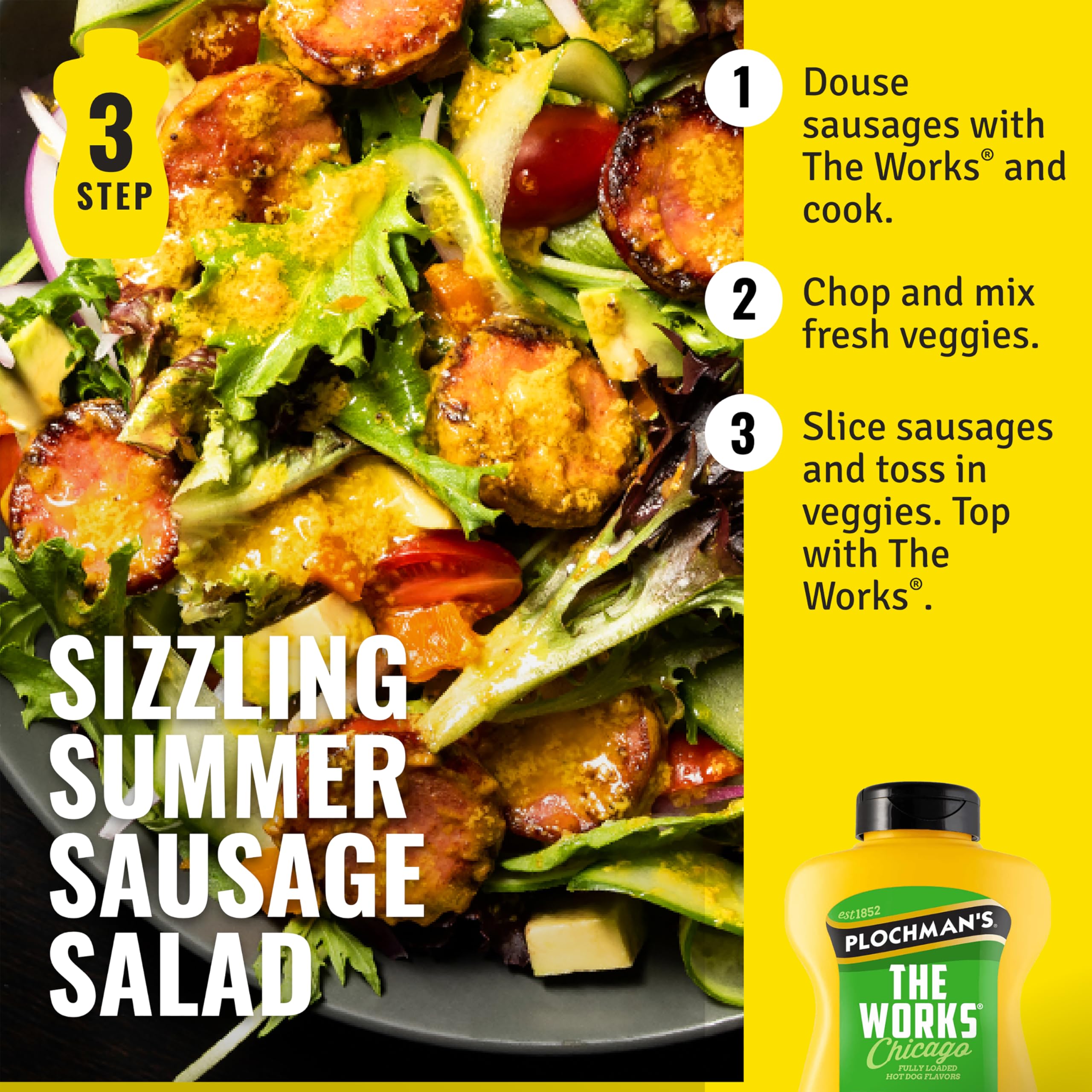 Plochman's The Works Mustard in a glass jar adds vibrant flavor to a table.