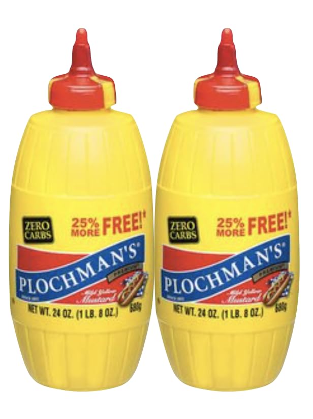 Plochman's Yellow Mild Mustard 24oz two-pack container for versatile sandwiches.