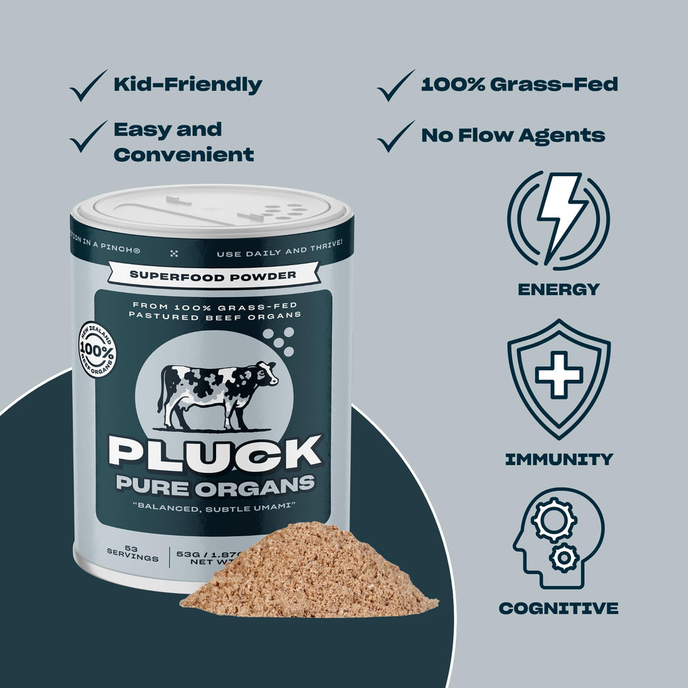 PLUCK Pure Beef Organs liver close-up emphasizes high-quality organ source