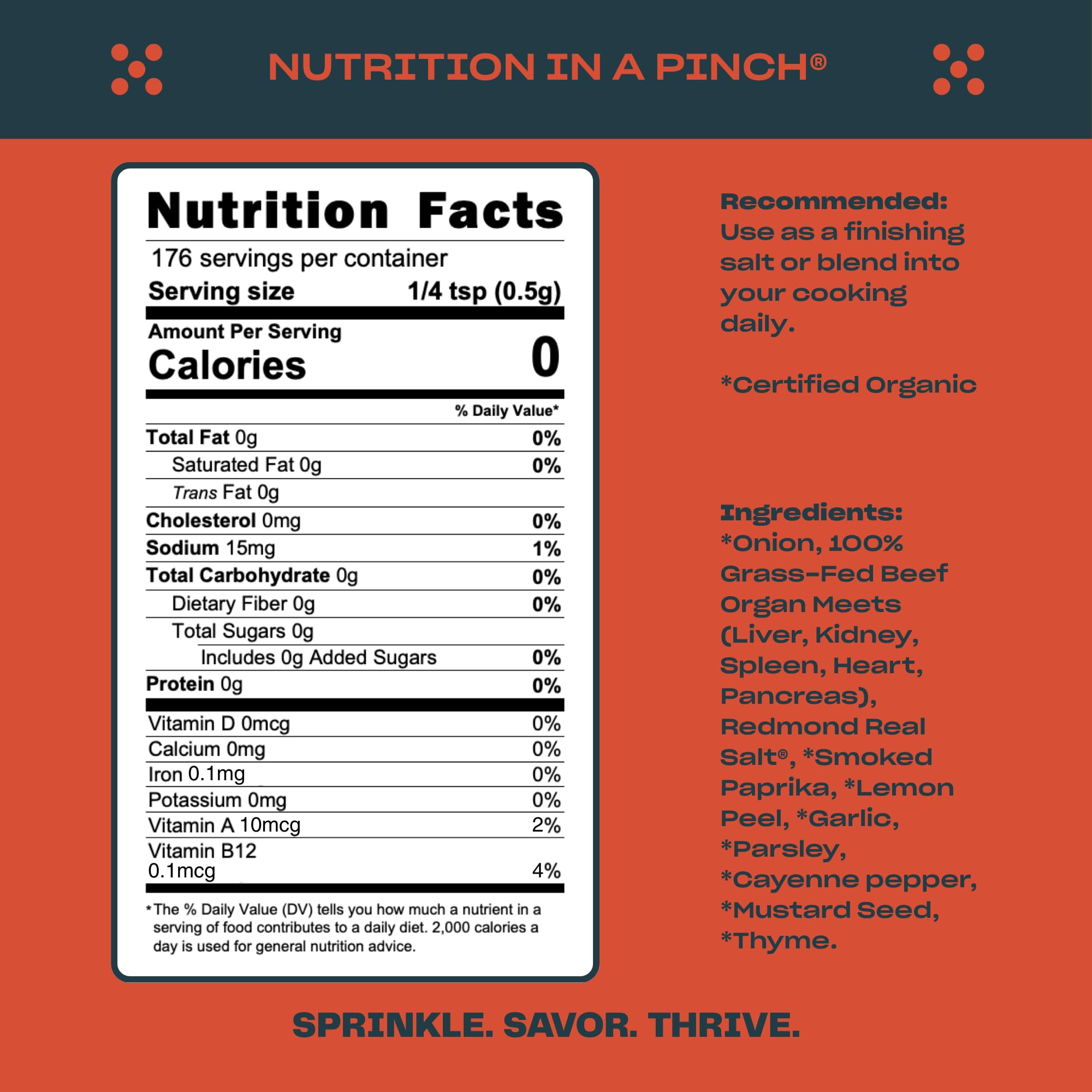 PLUCK Southwest Spicy Mild organ blend label highlights grass-fed ingredients for nutrition.