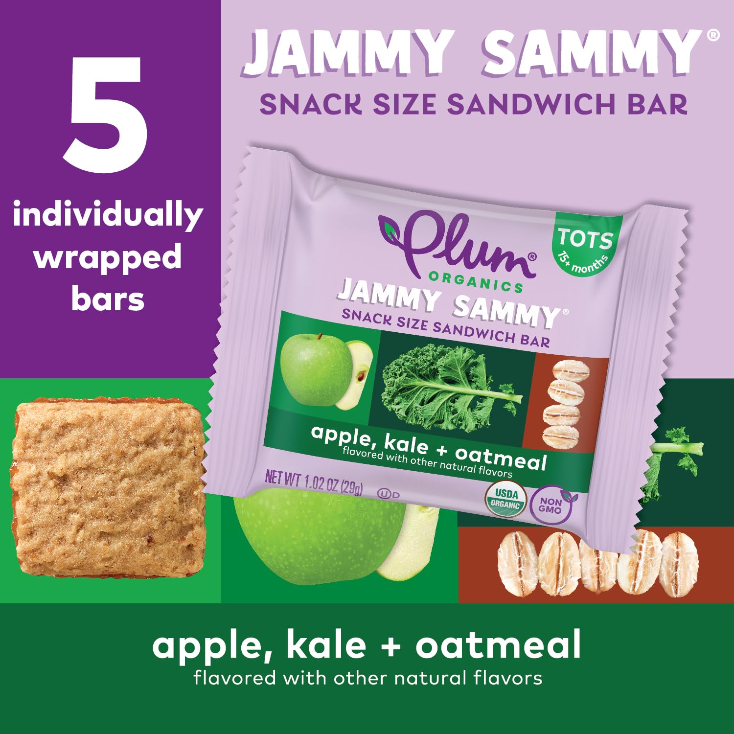 Nutrition panel showing 8 g whole grains per bar