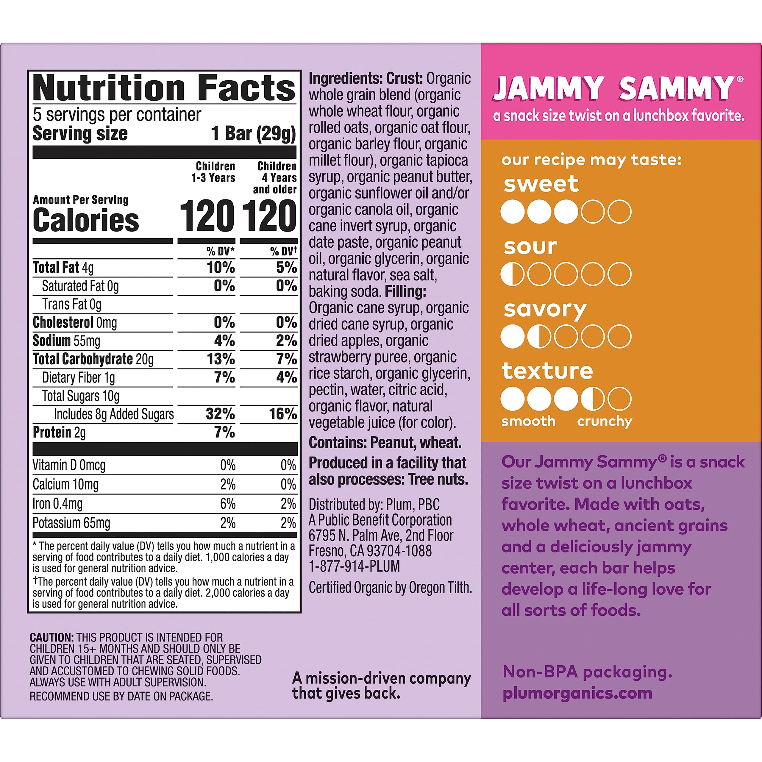 Plum Organics Jammy Sammy Bar on-the-go packaging ideal for busy families