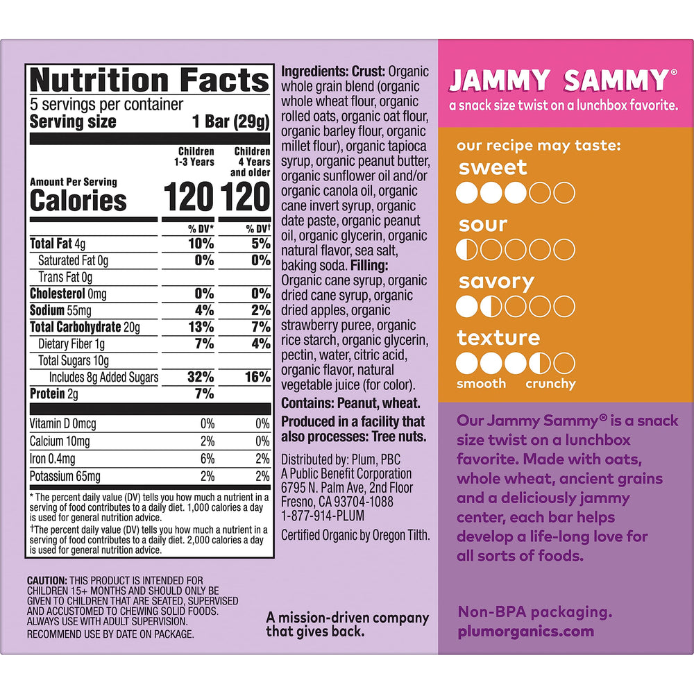 Plum Organics Jammy Sammy Bar on-the-go packaging ideal for busy families