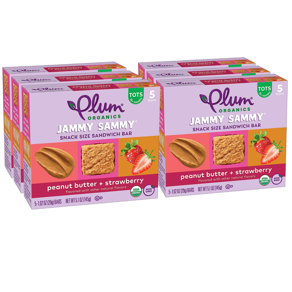 Plum Organics Jammy Sammy Bar peanut butter strawberry close-up for a tasty toddler snack