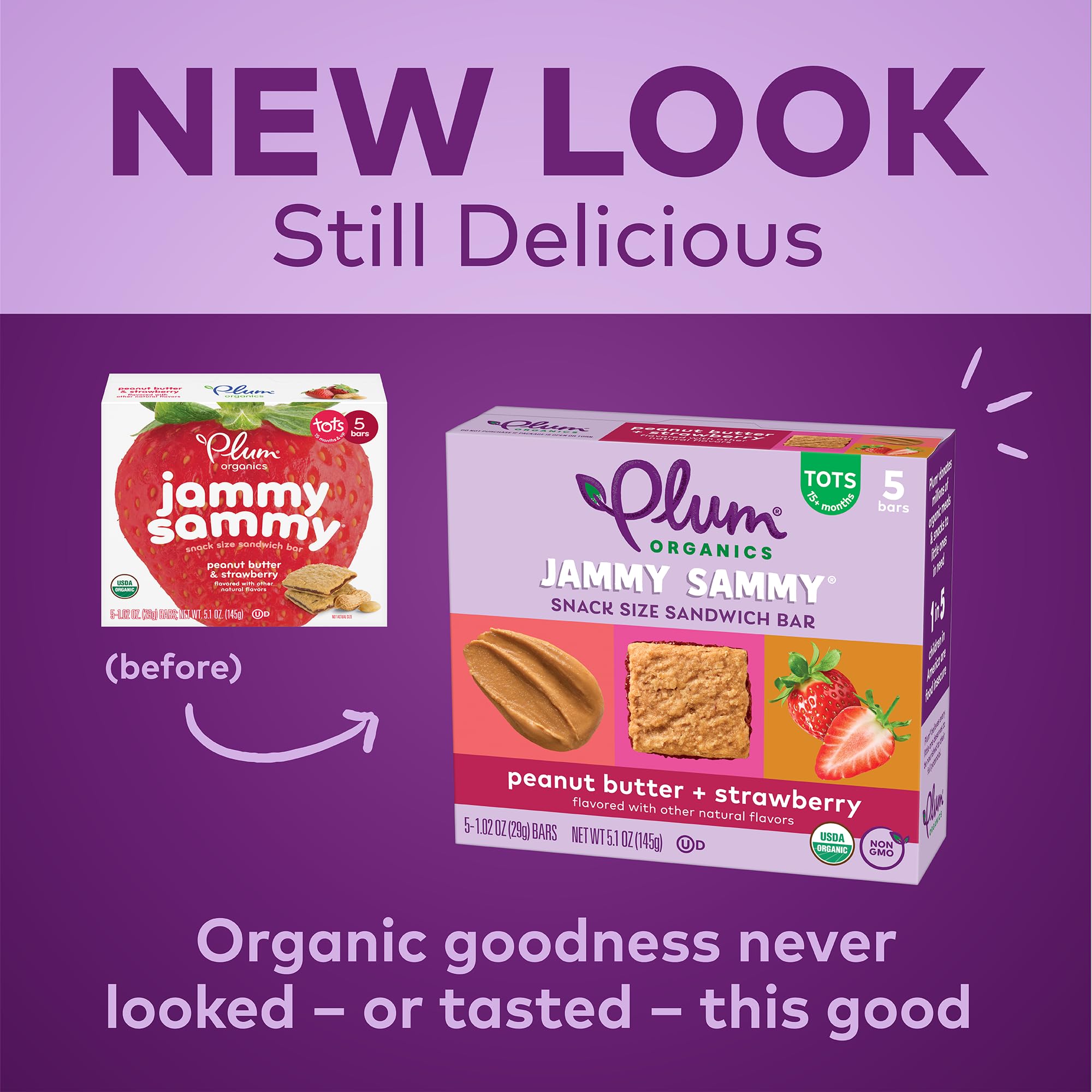Plum Organics Jammy Sammy Bar USDA Organic and Non-GMO label