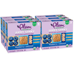 Plum Organics Jammy Sammy blueberry bar close-up, wholesome toddler snack with organic oats.
