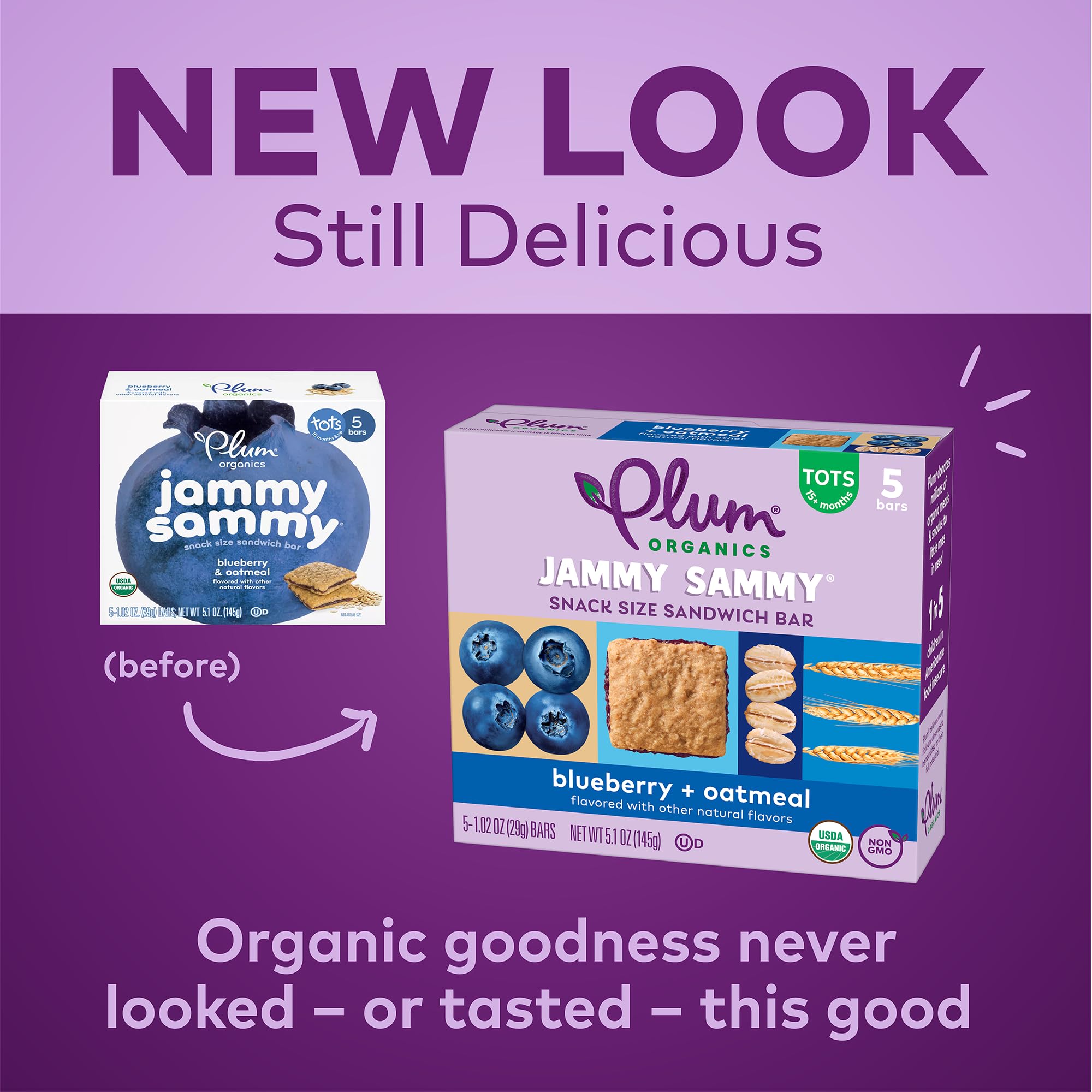 Ingredients panel shows oats and whole grains in Jammy Sammy.
