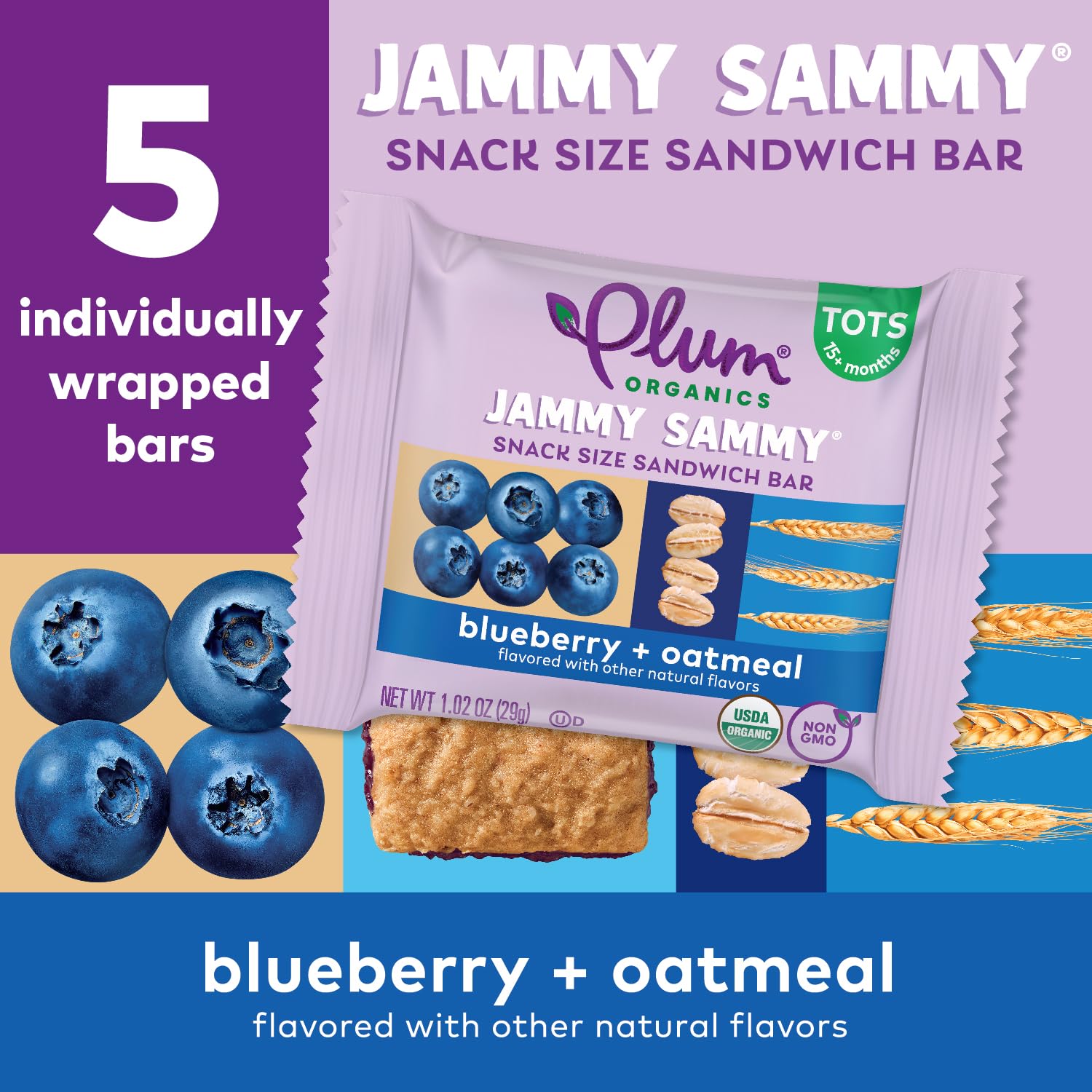On-the-go toddler snack setup with Jammy Sammy bars.
