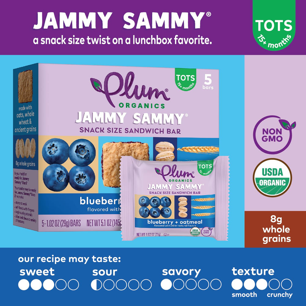 USDA Organic label on Jammy Sammy, Non-GMO snack option.