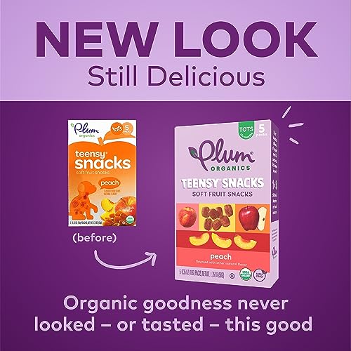 Plum Organics Teensy Snacks peach box packaging for quick shareable snacks
