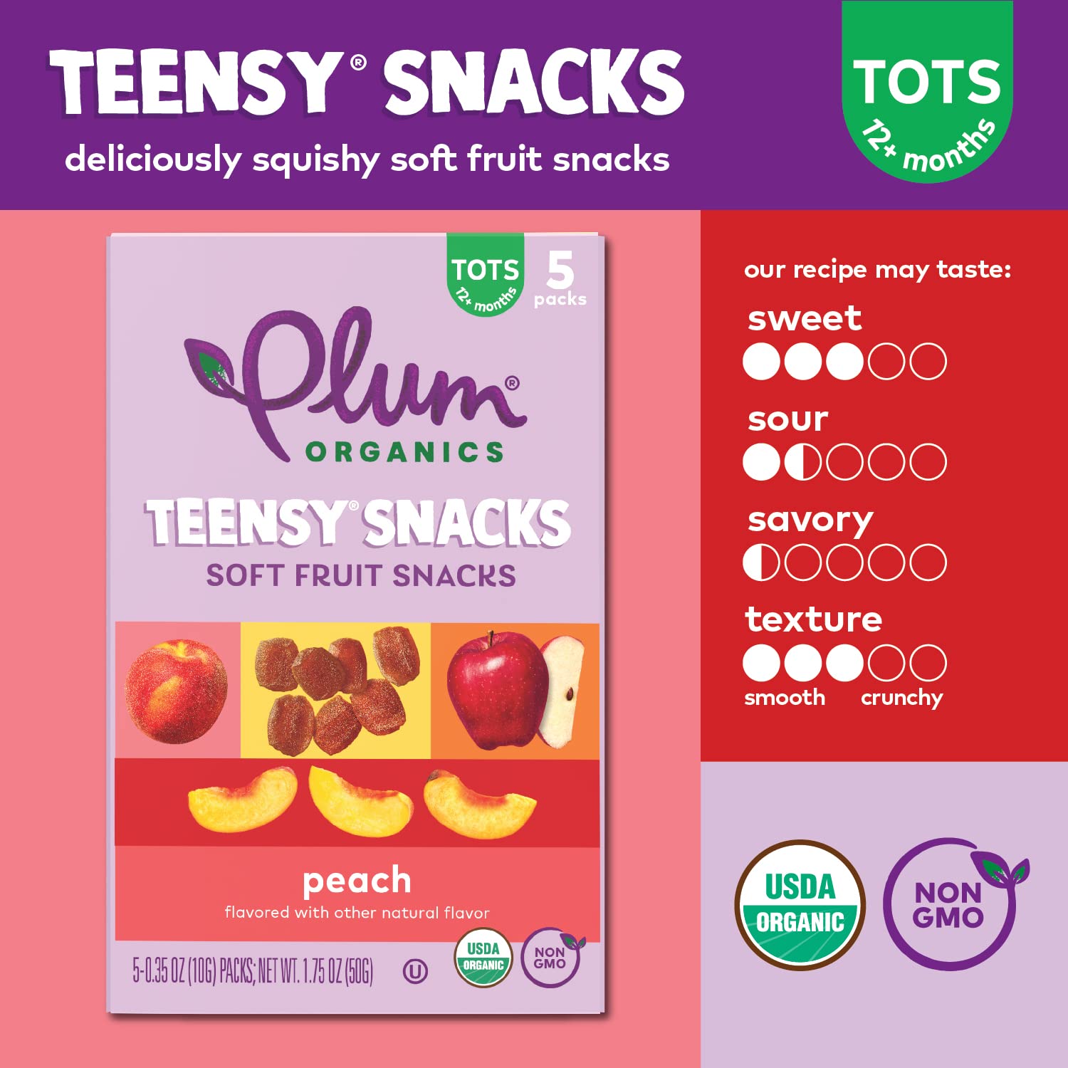 Child enjoying Plum Organics Teensy Snacks peach on the go