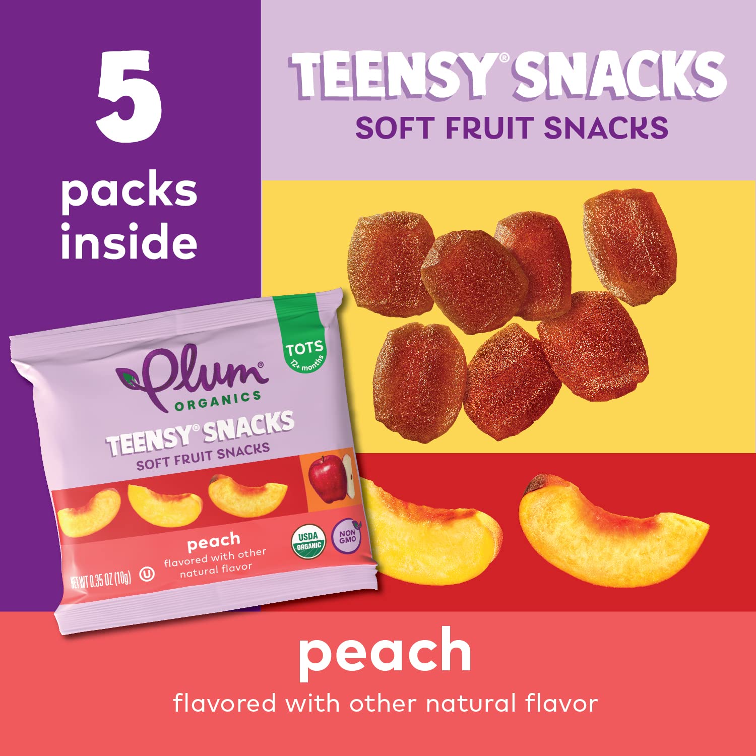 Close-up of Plum Organics Teensy Snacks peach pouch texture