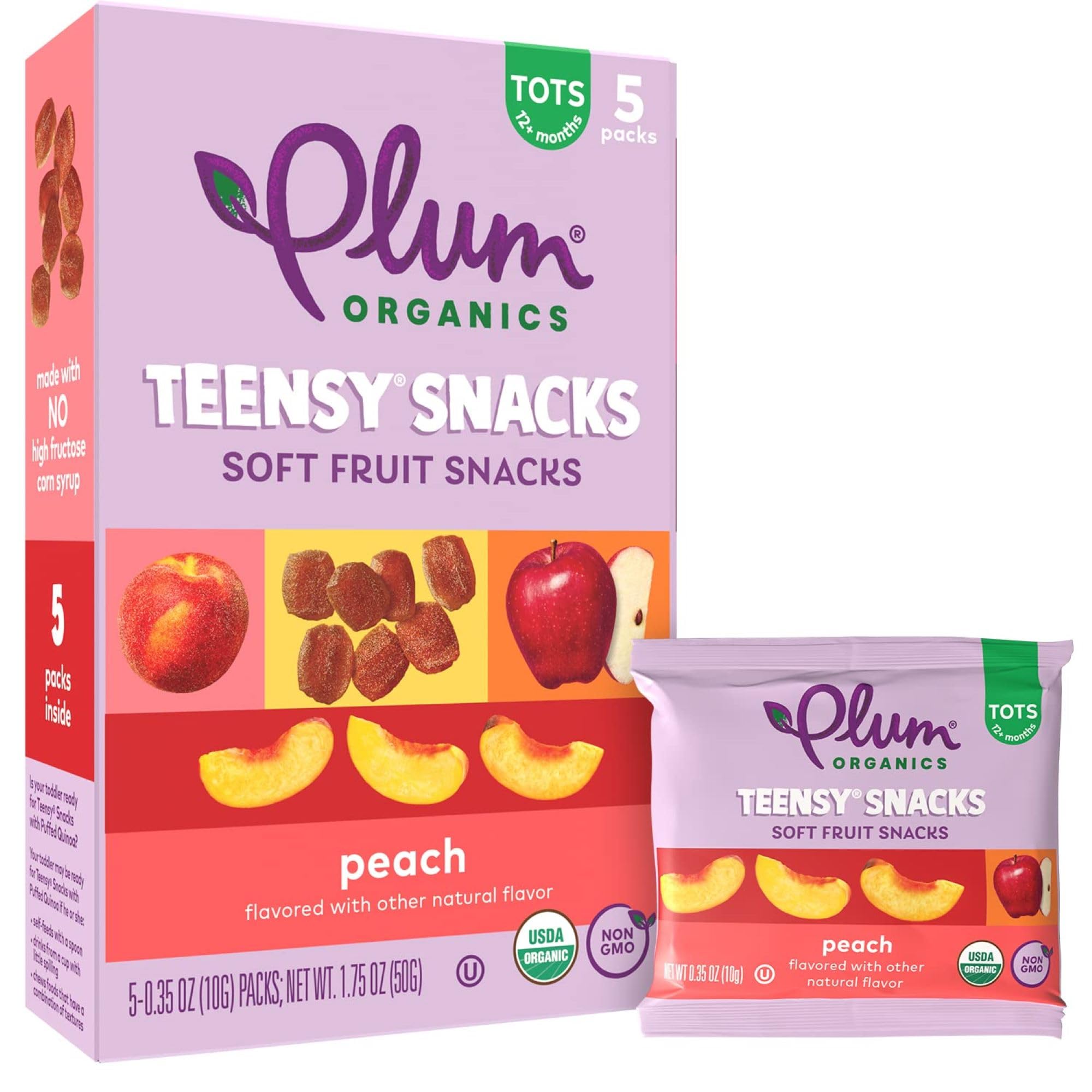 Plum Organics Teensy Snacks peach pouches enable easy on-the-go snacking