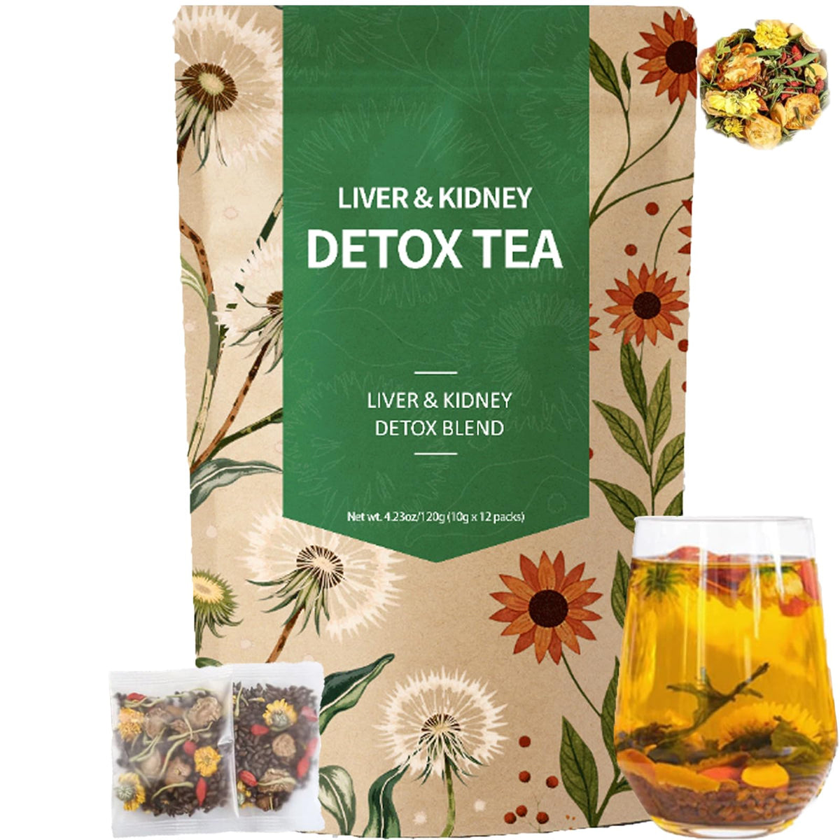 Plutarn Liver & Kidney Detox Tea cup-brew shows a fragrant, soothing daily wellness cup.