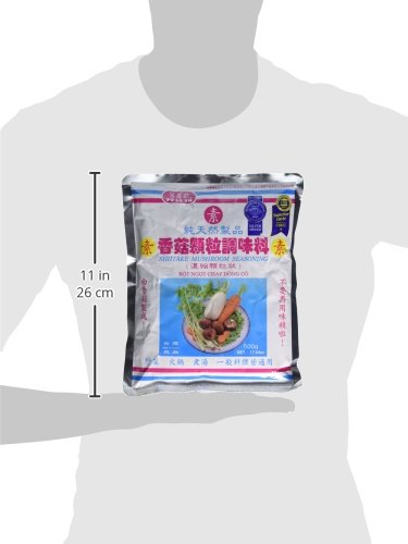 Po Lo Ku Mushroom Seasoning label closeup, vegan seasoning for plant-based meals.