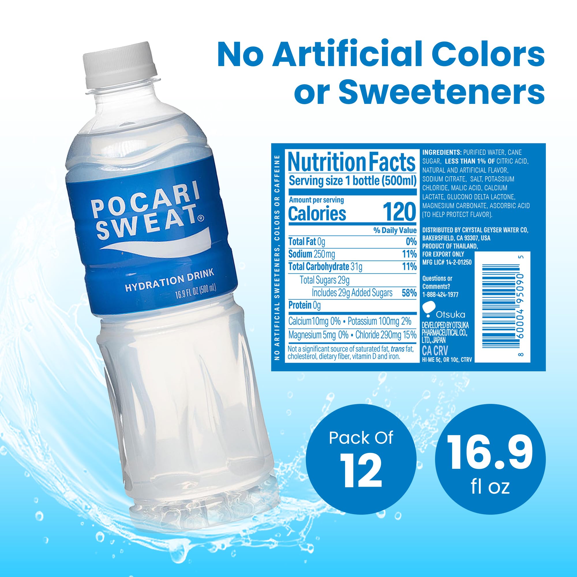 Front view of Pocari Sweat 500ml bottle for easy grabbing during workouts.