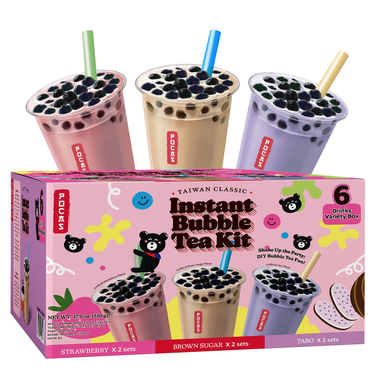 Pocas Bubble Tea Kit variety 6-pack for easy at-home entertaining.